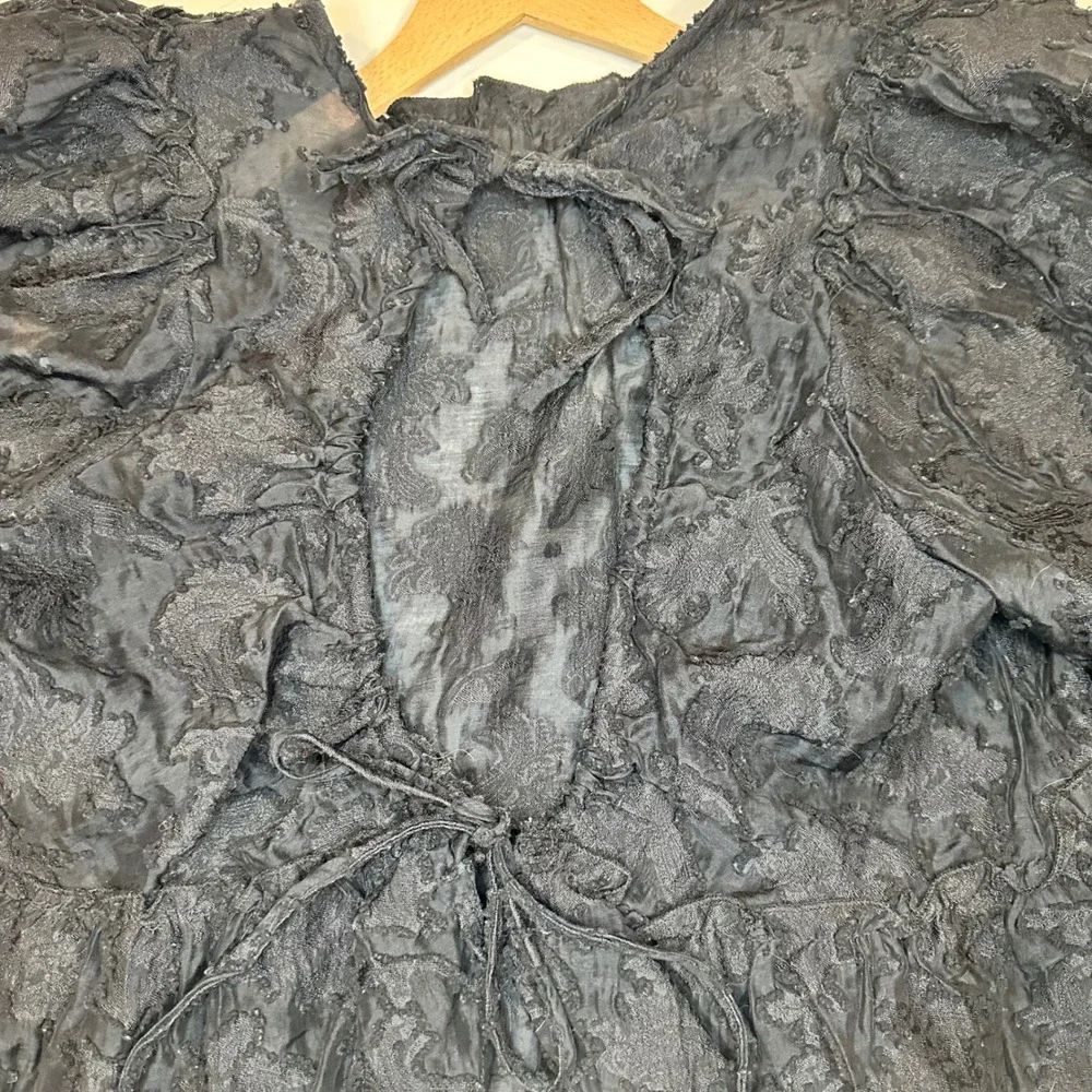 Free People Peplum Blouse Women Large Black Floral Textured Whimsigoth Fairycore
